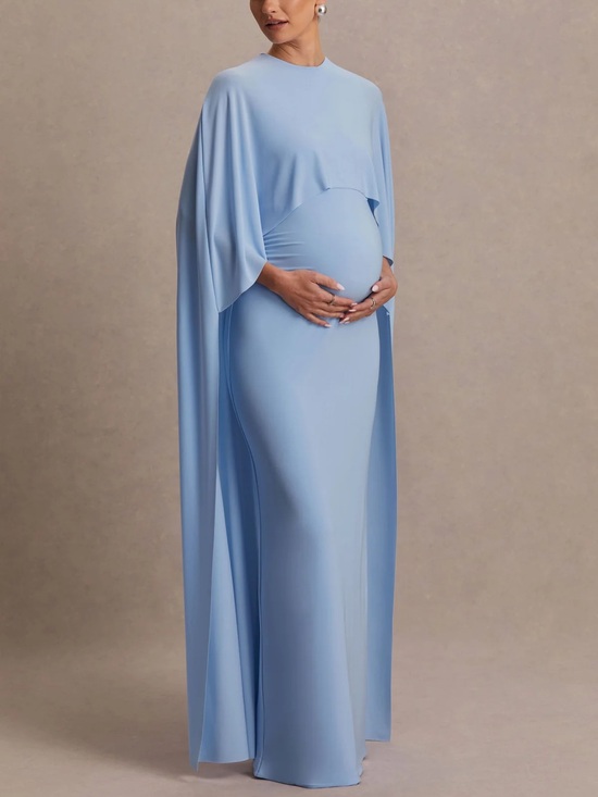 Club L London Dresses & Skirts - CLUB L LONDON PADMA POWDER BLUE DRAPED MATERNITY MAXI DRESS WITH CAPE SLEEVES
